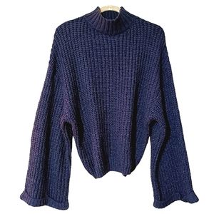 SHE +SKY Cuffed Bell Sleeves Chunky High Neck Oversized Pullover Sweater NWT